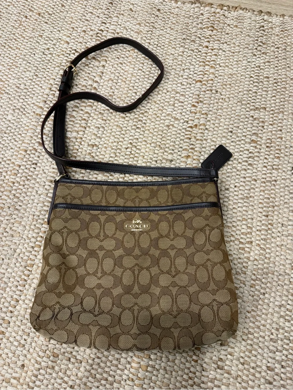 Coach Tan and Brown Signature Messenger Bag